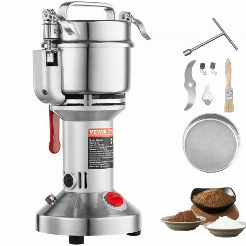 300g Electric Grain Mill Grinder, High Speed 1500W Commercial Spice Grinders, Stainless Steel Pulverizer Powder Machine, for Dry Grains Spices Cereals Coffee Corn Pepper, Straight Type