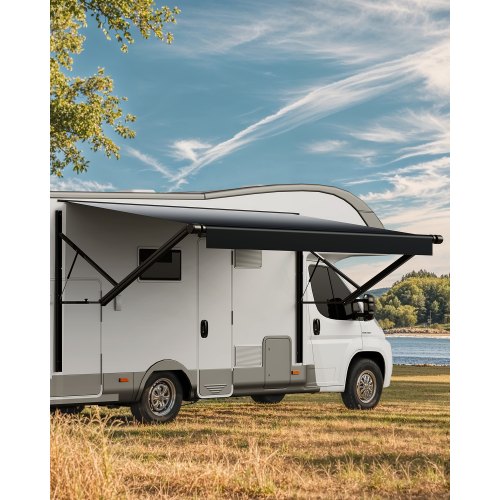Motorized RV Awning Complete Kit, 14' Retractable Awning with Aluminum Alloy Frame, Outdoor Trailer Awning, Fit for Most RVs(Black Fade)