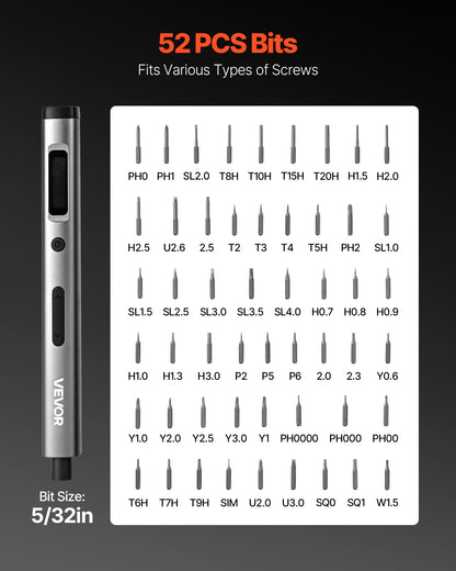 Electric Precision Screwdriver Set, 52 Magnetic Bits, Mini Electric Screwdriver with Magnetic Storage Box, S2 Steel Bits, LED Light, Type-C Charging, for Phone, Laptop, and Electronics Repair