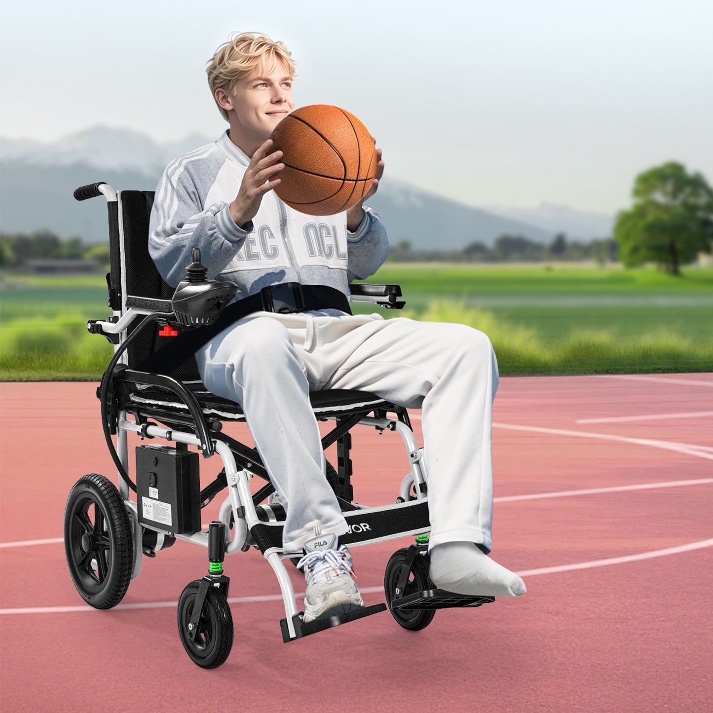 Electric Wheelchair for Adults, 100kg Capacity, Foldable & Lightweight Motorized Wheelchair, 19.3km Long Travel Range, All-Terrain Powered Chair, Portable for Seniors & Disabled