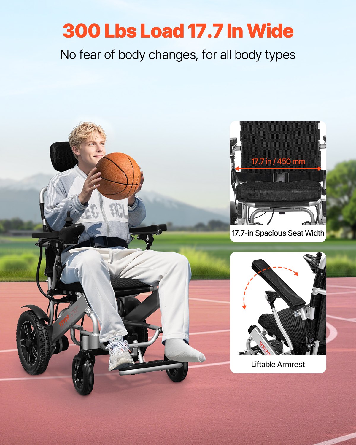 Electric Wheelchair for Adults, 136kg Capacity with Adjustable Backrest, Foldable & Lightweight Motorized Wheelchair, 21km Range, All-Terrain Powered Chair, Portable for Seniors & Disabled