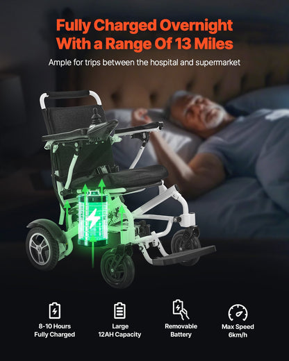 Electric Wheelchair for Adults, 136kg Capacity, Foldable & Lightweight Motorized Wheelchair, 21km Long Travel Range, All-Terrain Powered Chair, Portable for Seniors & Disabled
