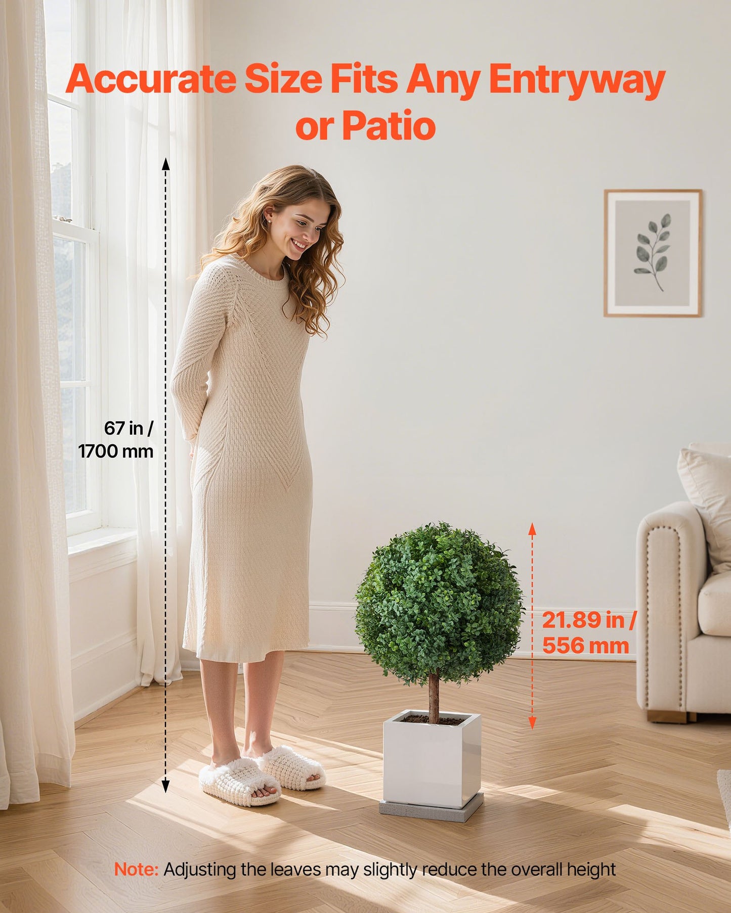 Artificial Topiary Boxwood Trees with Ground Spike, 2 Set 686mm Faux Shrubs & Bushes Potted Plants, Fake Silk Tree Look Real for Decor Front Porch Outdoor Indoor Patio Garden Balcony Backyard