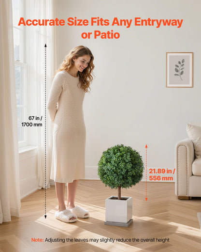 Artificial Topiary Boxwood Trees with Ground Spike, 2 Set 686mm Faux Shrubs & Bushes Potted Plants, Fake Silk Tree Look Real for Decor Front Porch Outdoor Indoor Patio Garden Balcony Backyard