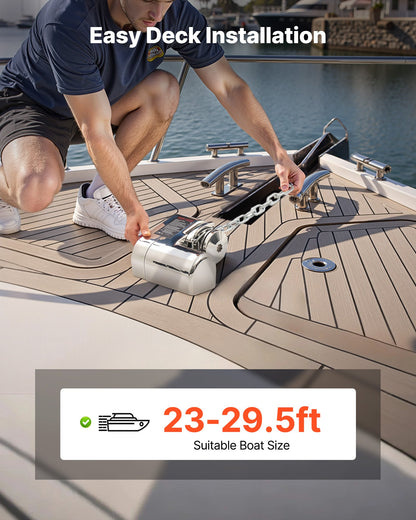 Horizontal Fishing Windlass, 12V DC 600W, Windlass Anchor Systems Fit for 6.35 mm Chain or 14.3 & 15.9 mm Nylon Rope, Max Pull 260 kg, 316 Stainless Steel Construction, for Boats 7-9 m