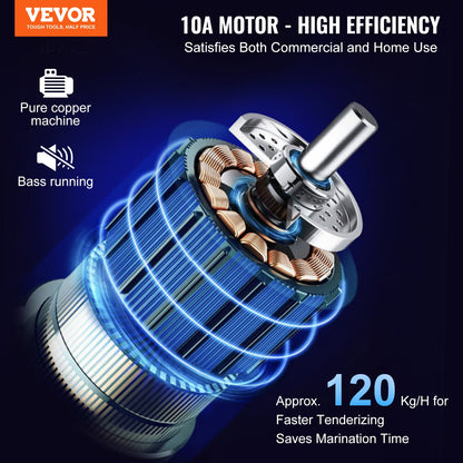 Commercial Meat Tenderizer, Heavy Duty Stainless Steel Kitchen Tool with Handle, Meat Tong, and Cleaning Brush, 450W Electric Meat Tenderizer Machine for Beef, Turkey, Chicken, Pork, and Fish