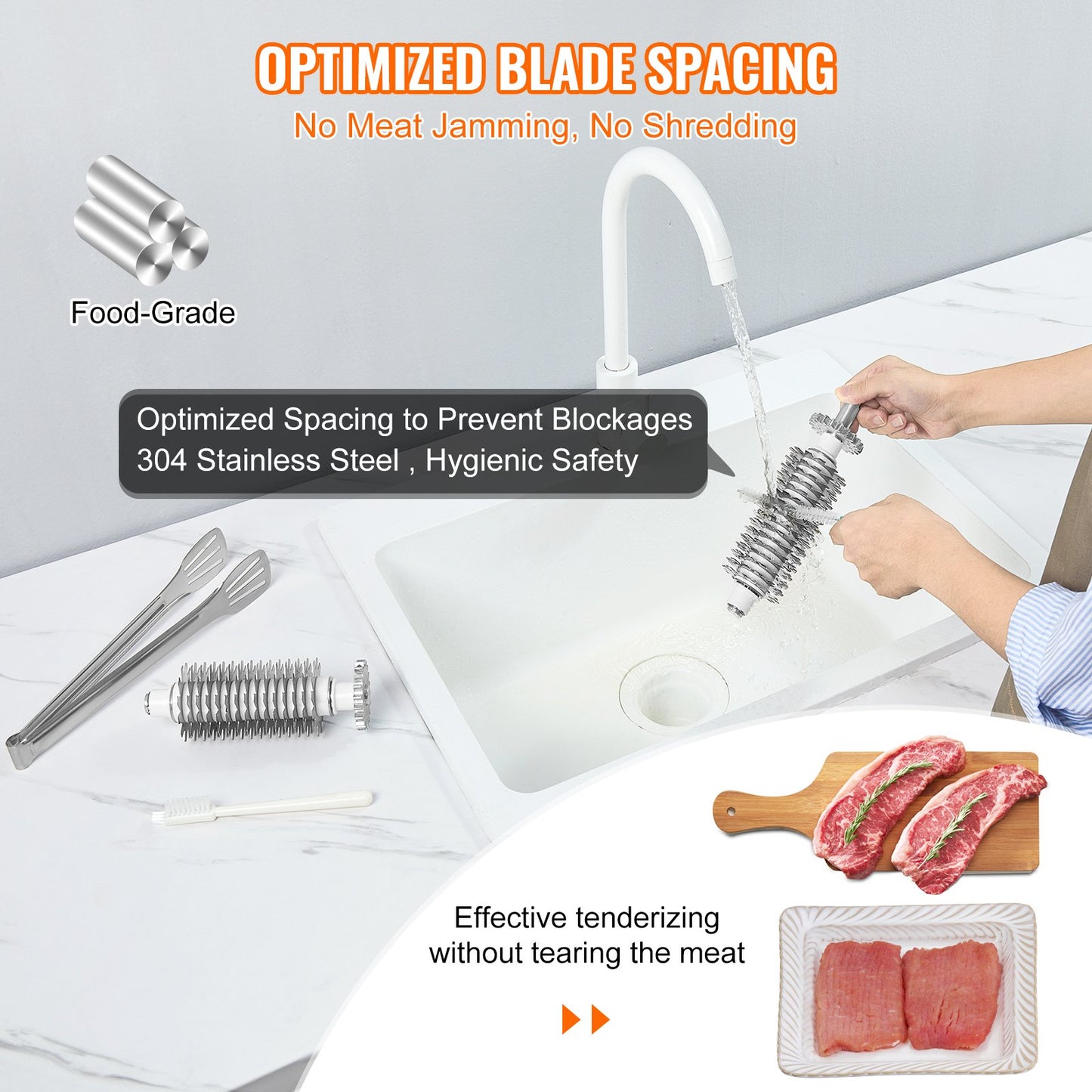Commercial Meat Tenderizer, Heavy Duty Stainless Steel Kitchen Tool with Handle, Meat Tong, and Cleaning Brush, 450W Electric Meat Tenderizer Machine for Beef, Turkey, Chicken, Pork, and Fish