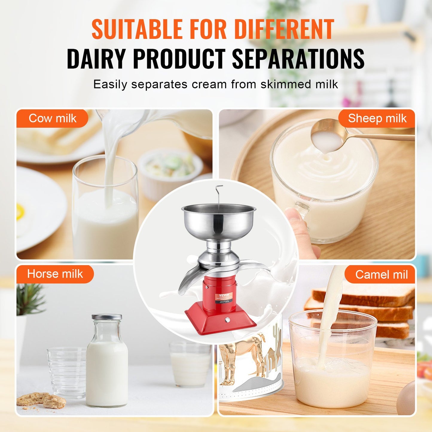 Milk Cream Centrifugal Separator, 304 Stainless Steel Electric Cream Separators, 100L/H Output 10500RPM Goat Milk Separator, 30W Cow Cream Separator, Milk Skimmer with 5L Bowl Capacity, 100-240V