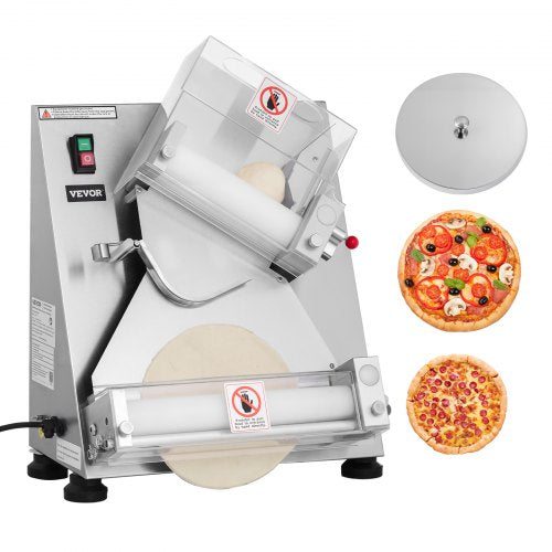 Pizza Dough Roller Sheeter, 3-14 Inch Automatic Stainless Steel Pizza Press, Commercial Electric 370W Pasta Maker Machine, 260 pcs Per Hour, Adjustable Thickness, with Dough Press Lid