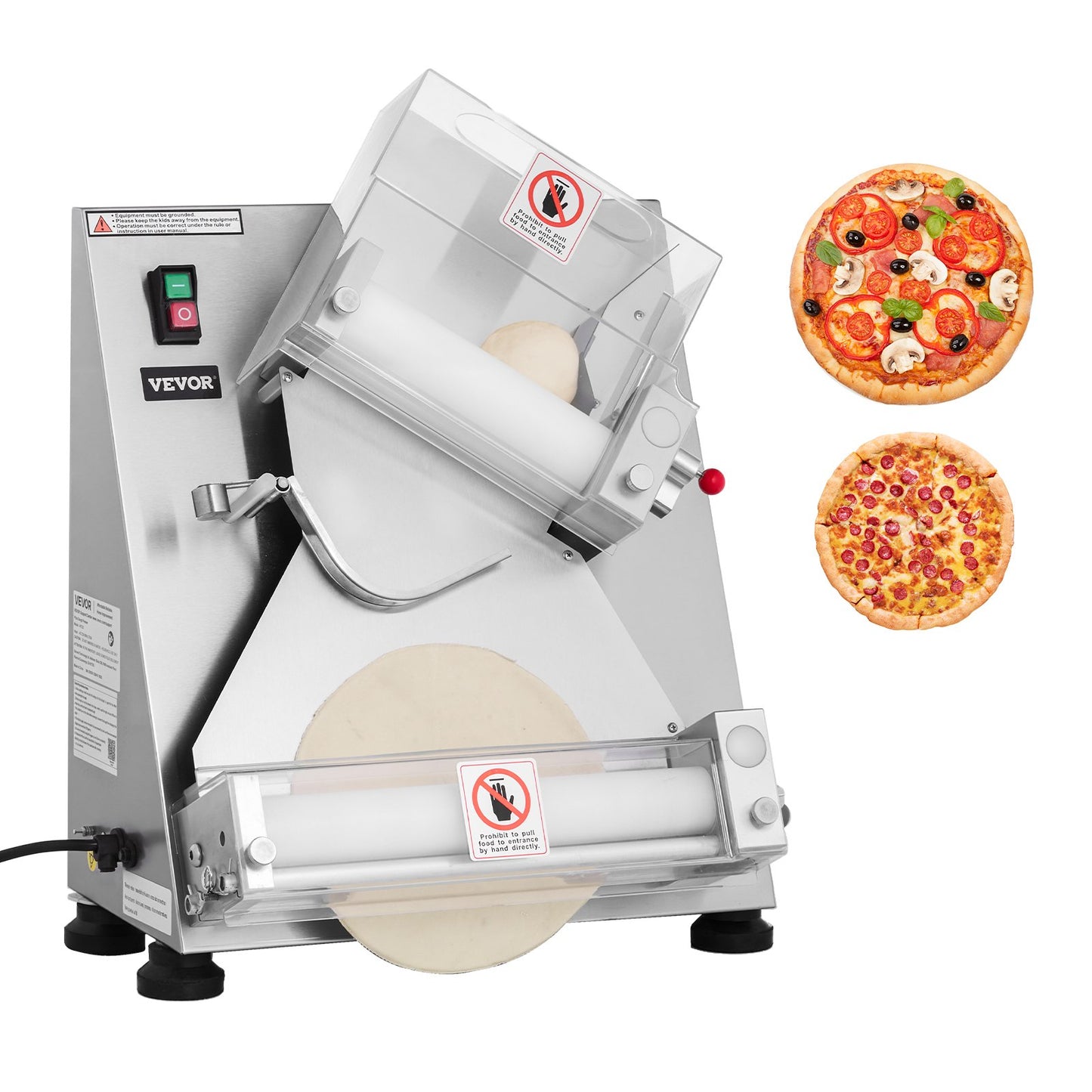 Pizza Dough Roller Sheeter, 3-14 Inch Automatic Stainless Steel Pizza Press, Commercial Electric 370W Pasta Maker Machine, 260 pcs Per Hour, Adjustable Thickness, with Dough Press Lid