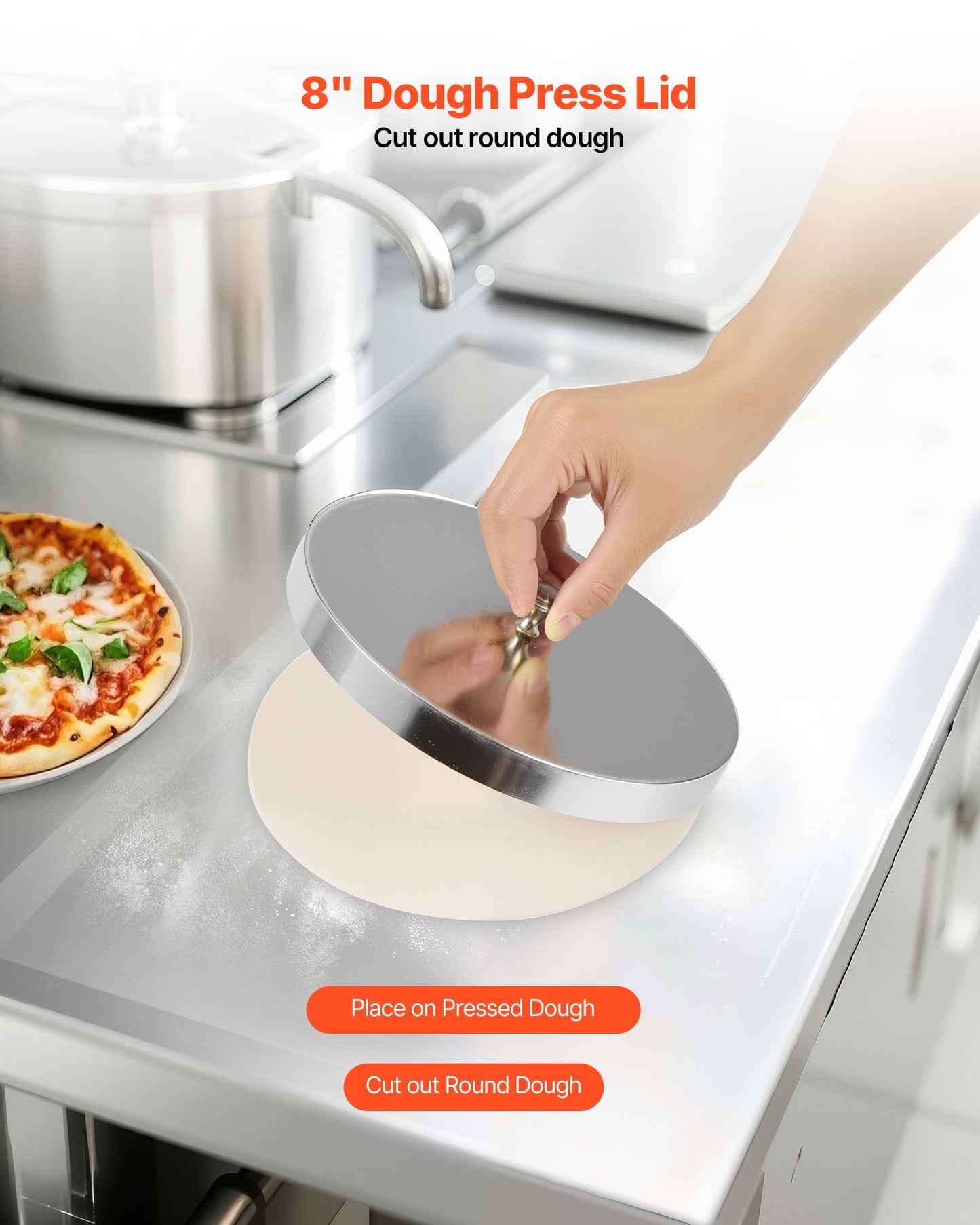 Pizza Dough Roller Sheeter, 3-16 Inch Semi-automatic Stainless Steel Pizza Press, Commercial Electric 390W Pasta Maker Machine, 260 pcs Per Hour, Adjustable Thickness, with Dough Press Lid