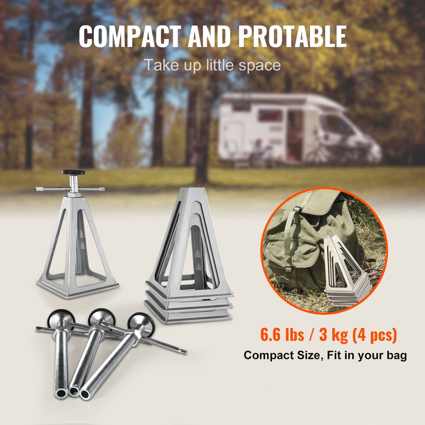 RV Stabilizer Jacks, 4 Pack Aluminum RV Leveling Jacks, RV Stack Jacks for RV Travel Trailer Camper, Single Screw Jack Support up to 2721.6 kg, Adjustable from 27.9 to 43.2 cm