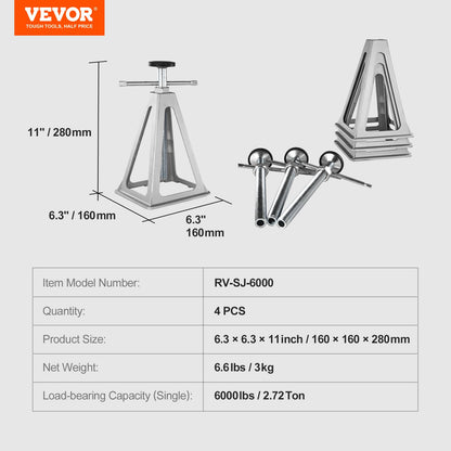 RV Stabilizer Jacks, 4 Pack Aluminum RV Leveling Jacks, RV Stack Jacks for RV Travel Trailer Camper, Single Screw Jack Support up to 2721.6 kg, Adjustable from 27.9 to 43.2 cm