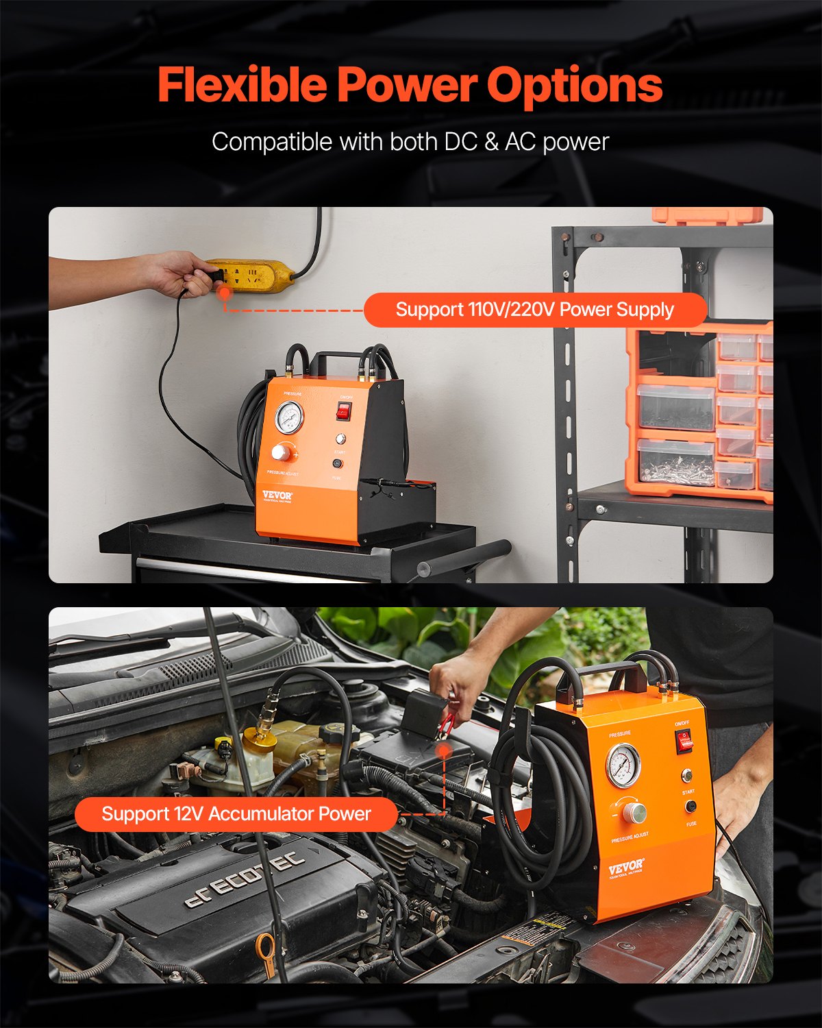 Electric Brake Bleeder Kit, Professional 220V Brake Master Cylinder Bleeder Kit with Pressure Gauge & Built-In Air Pump, Versatile Brake Bleeder Adapter Set for Both DC & AC Power