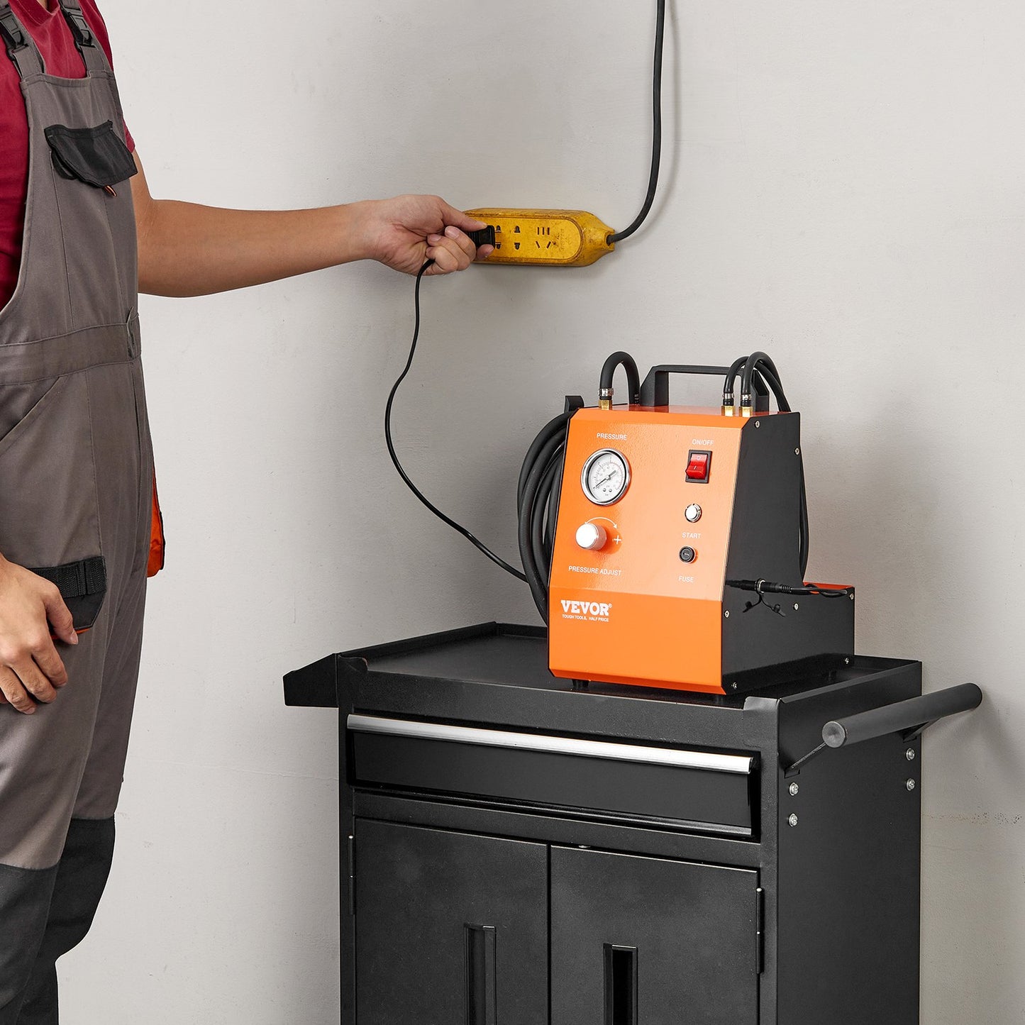 Electric Brake Bleeder Kit, Professional 220V Brake Master Cylinder Bleeder Kit with Pressure Gauge & Built-In Air Pump, Versatile Brake Bleeder Adapter Set for Both DC & AC Power