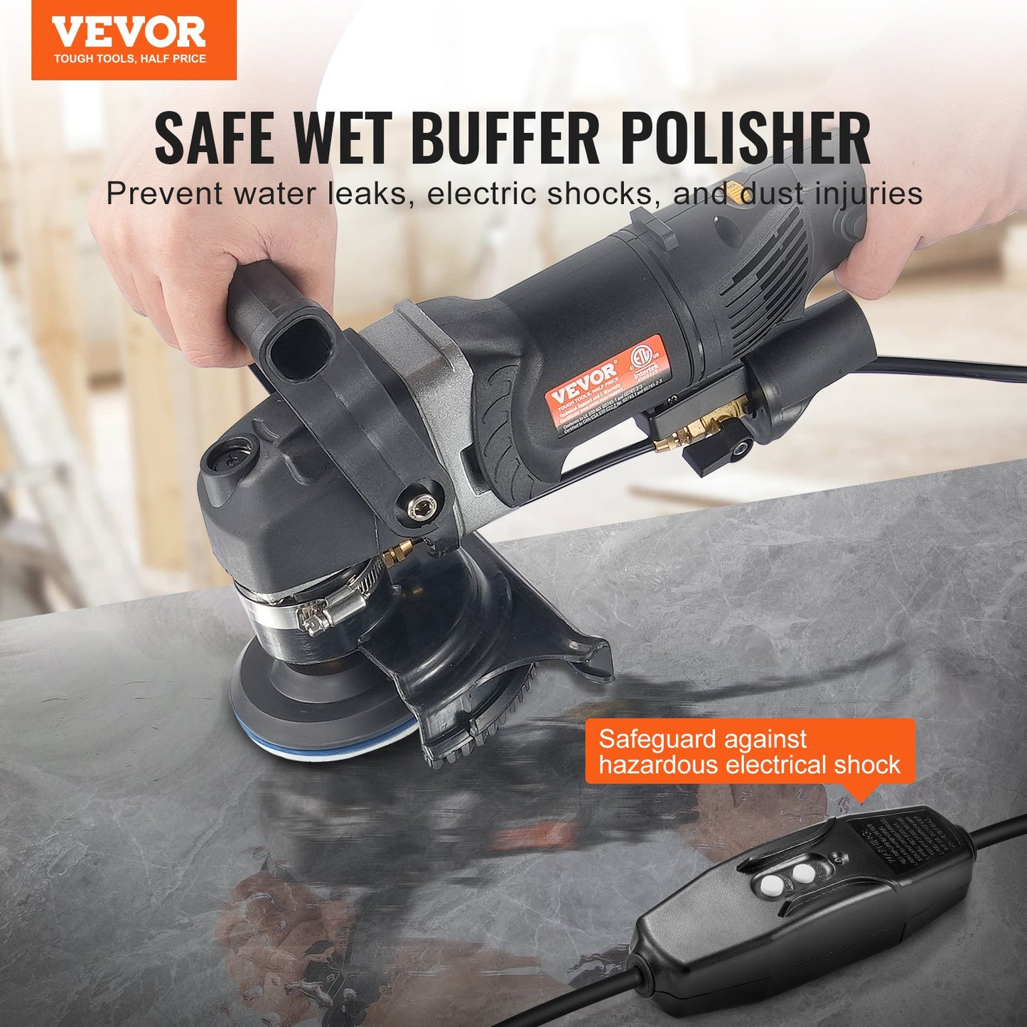 Wet Polisher 800W, 4" Concrete Grinder with 6 Variable Speed and 7 Polishing Kits, Wet Grinder Machine for Marble, Granite, Stone, Rock, Tile, Equipped with a GFCI Switch, (700 - 3000 RPM)