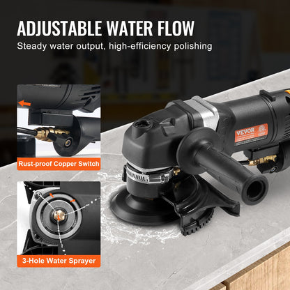 Wet Polisher 800W, 4" Concrete Grinder with 6 Variable Speed and 7 Polishing Kits, Wet Grinder Machine for Marble, Granite, Stone, Rock, Tile, Equipped with a GFCI Switch, (700 - 3000 RPM)