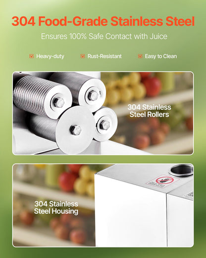 Commercial Sugar Cane Juicer, 800W Electric Sugarcane Juicer Machine with 300KG/H High Output, 4 Stainless Steel Rollers, Sugar Cane Press Juice Extractor Squeezer for Home/Commercial Use