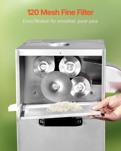 Commercial Sugar Cane Juicer, 800W Electric Sugarcane Juicer Machine with 300KG/H High Output, 4 Stainless Steel Rollers, Sugar Cane Press Juice Extractor Squeezer for Home/Commercial Use