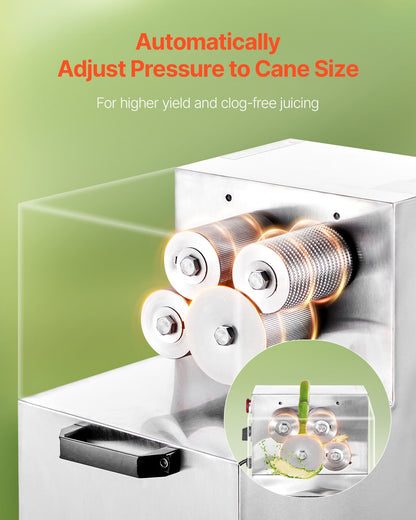 Commercial Sugar Cane Juicer, 800W Electric Sugarcane Juicer Machine with 300KG/H High Output, 4 Stainless Steel Rollers, Sugar Cane Press Juice Extractor Squeezer for Home/Commercial Use