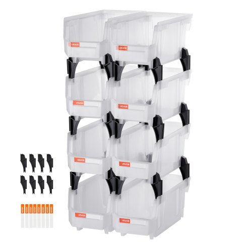 Plastic Stackable Storage Bins, 27.6 x 14 x 13 cm (8 Pack), Plastic Containers for Organizing & Storage Bins for Closet, Garage, Small Parts, Office Supplies, Other Accessories, Transparent