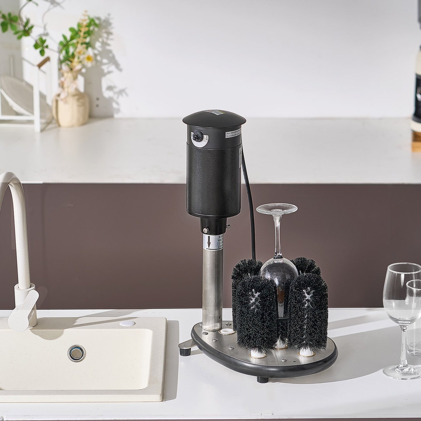 Electric Commercial Glass Washer, 5-Brush Bar Glass Cleaner, 1200 Cups/Hour Wine Glass Cleaning Machine, Bar Glass Washer for Champagne Glasses, Beer Cups, Mugs, Perfect for Bars and Cafes