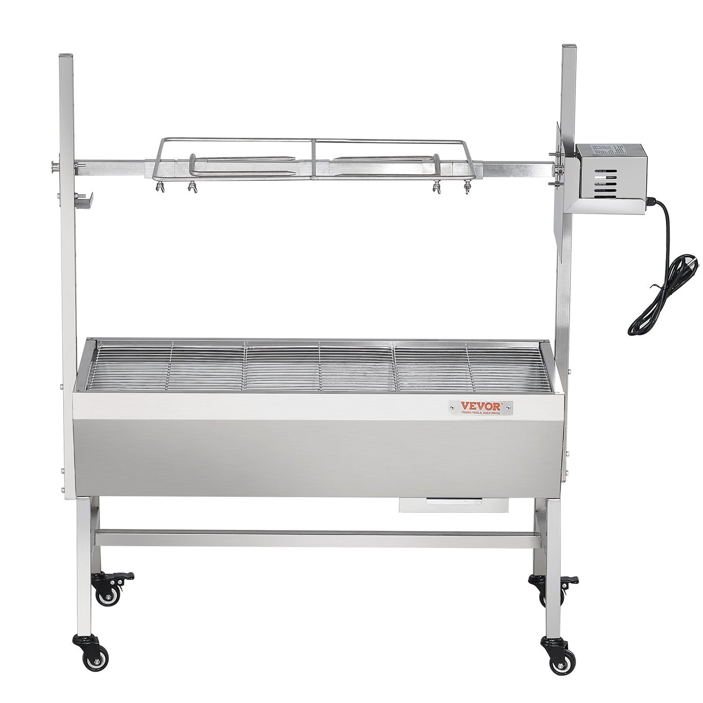 Verbesserter Drehspießgrill, 89 cm (35 Zoll), 41 kg (90 lbs) Tragkraft, Holzkohlegrill für ganze Schweine, Lamm und Ziegen, elektrischer 42-W-Motor, Edelstahl-Drehspieß mit feststellbaren Rädern, ideal für Camping und Outdoor-Aktivitäten