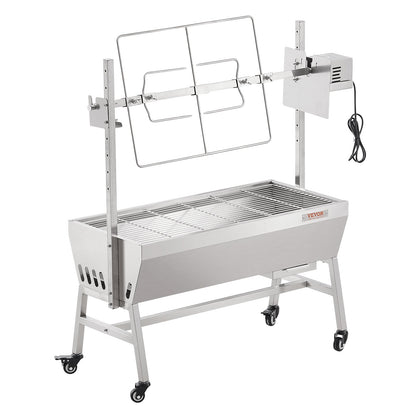 Verbesserter Drehspießgrill, 89 cm (35 Zoll), 41 kg (90 lbs) Tragkraft, Holzkohlegrill für ganze Schweine, Lamm und Ziegen, elektrischer 42-W-Motor, Edelstahl-Drehspieß mit feststellbaren Rädern, ideal für Camping und Outdoor-Aktivitäten