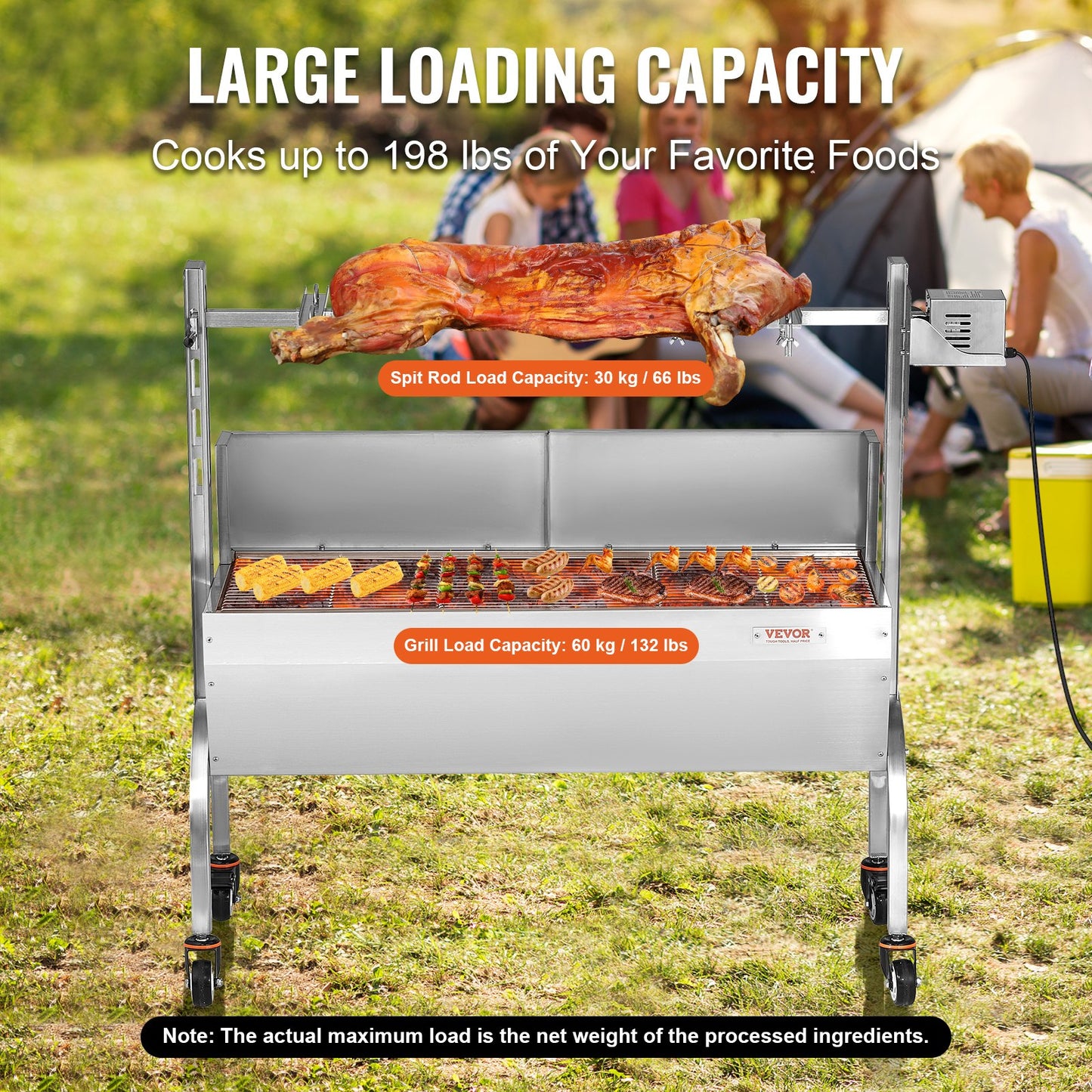 Roaster Spit Rotisserie BBQ Grill Pig Lamb Chicken Roaster 52W 89.8 kg