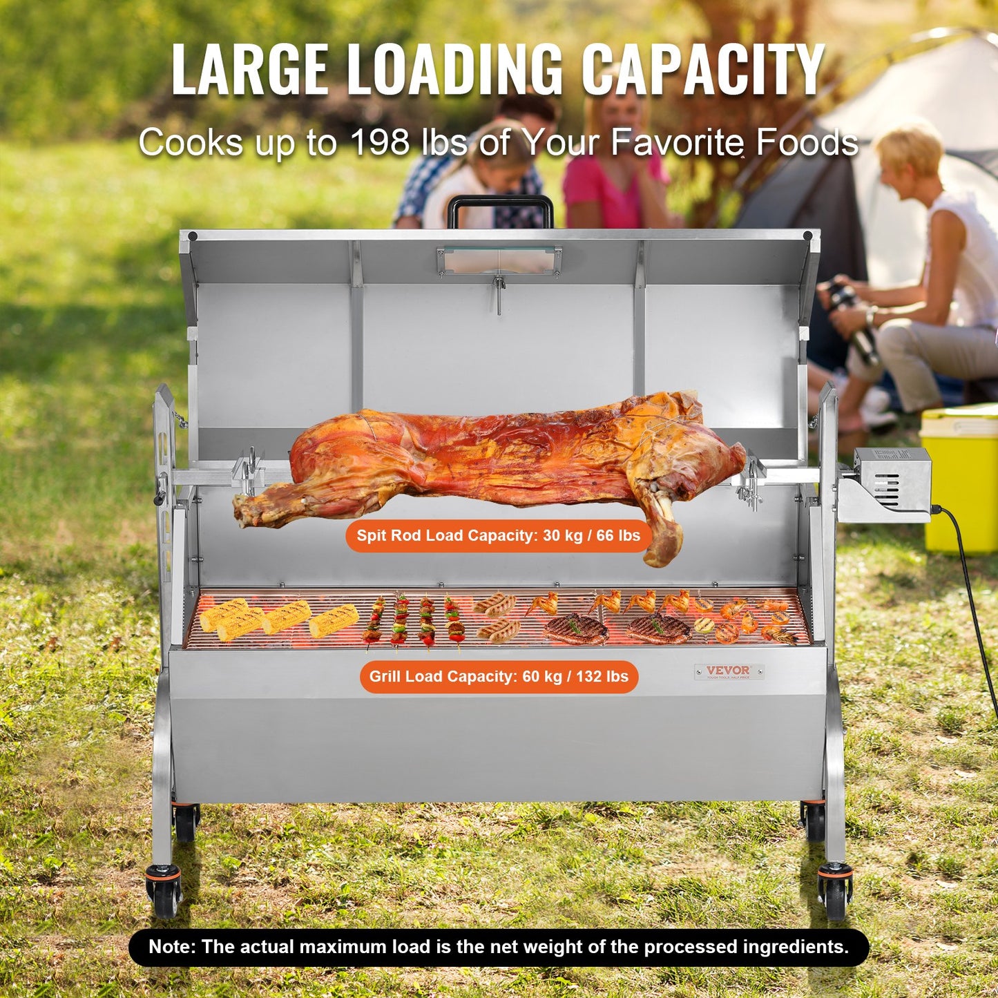 Roaster Spit Rotisserie BBQ Grill Pig Lamb Chicken Roaster 52W 89.8 kg