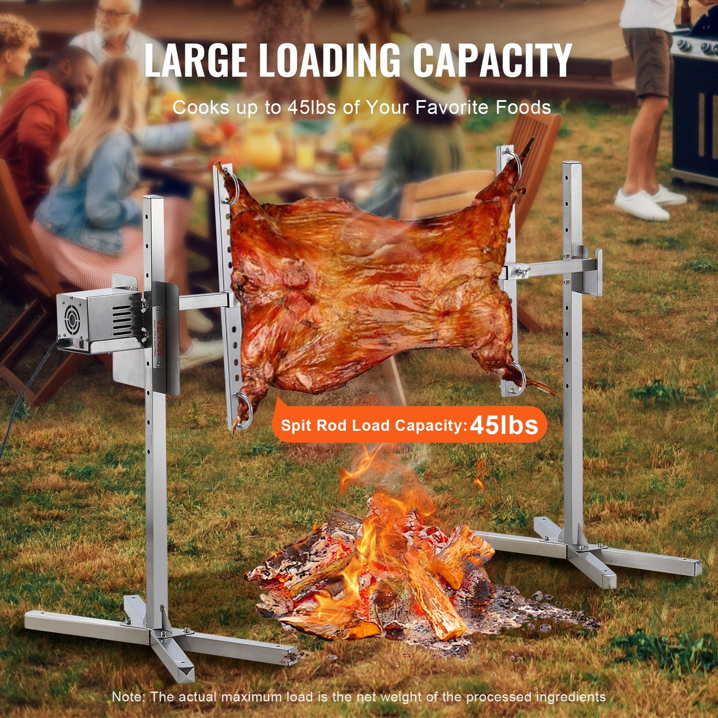 116.8 cm Electric BBQ Rotisserie Grill Kit Stainless Steel Grill 40.8 kg Pig Lamb