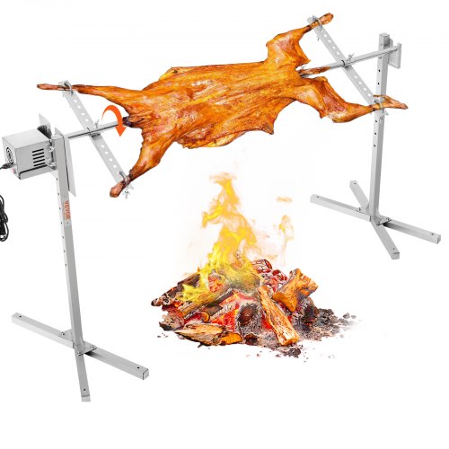 Elektrischer Drehspießgrill, 142 cm (56 Zoll), 60 kg (132 lbs) Tragkraft, automatischer 52-W-Motor, höhenverstellbarer Universal-Grillständer, Edelstahl-Grillset, Spieß mit Hitzeschutz für Schwein und Lamm