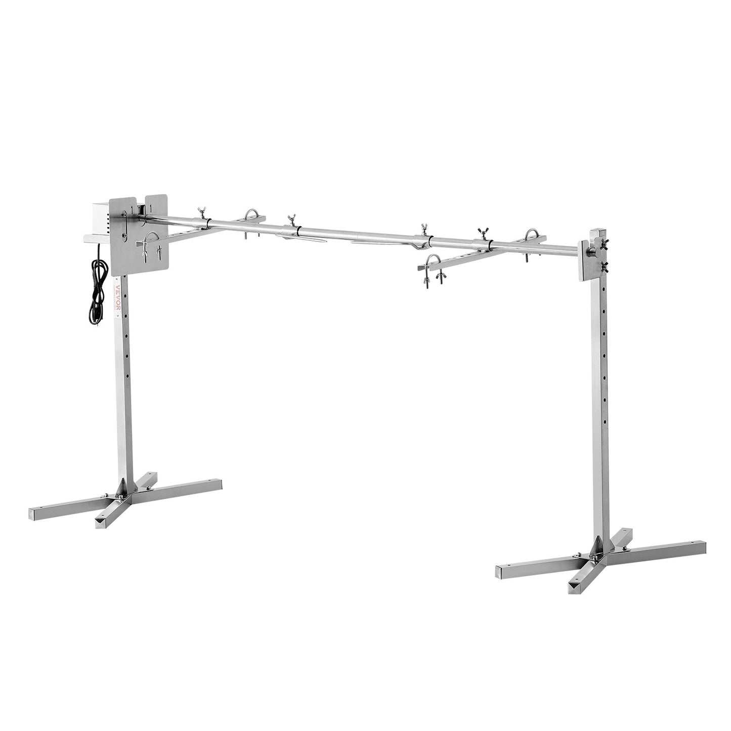 Electric BBQ Rotisserie Grill Kit, 56 Inch 132 lbs Capacity, Automatic 52W Motor Height Adjustable Universal Roaster Stand, Stainless Steel Grilling Kit, Spit Rod with Heat Shield for Pig Lamb