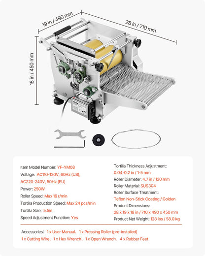 Electric Tortilla Maker, 5.5 Inch Diameter Automatic Corn Tortilla Making Machine with Non-Stick Coating, Electric Chapatti Machine Suitable for Produce Sopes Gorditas Roti Pita Tortilla Pizza