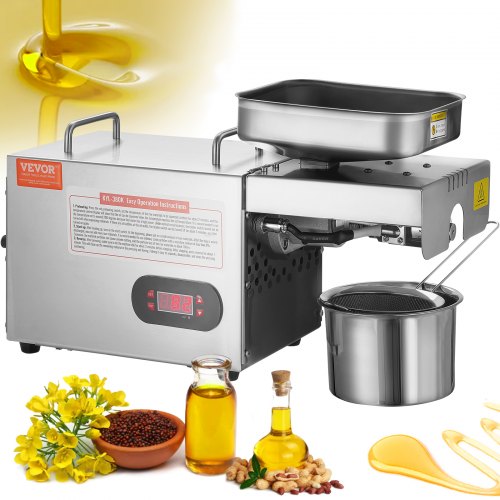 Electric Oil Press Machine, 850W Stainless Steel Oil Extractor Machine, 0-300℃ / 32 - 572 ℉ Adjustable Temperature, Hot Press Oil Expeller for Pressing Peanuts, Sesame Seeds, Rapeseed, Tea Seeds