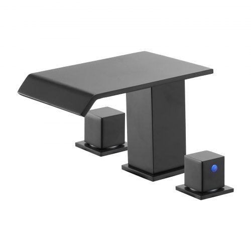 Roman Tub Faucet, 3 Hole Waterfall Bathtub Faucet, Bath Tubs Faucets Set with 2 Handles, Roman Tub Faucets Deck Mount for Pet Washing, Baby Care, Adult Bathing, Matte Black, Stainless Steel