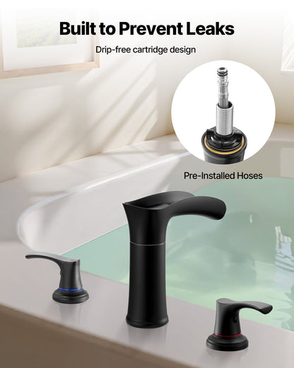 Roman Tub Faucet, 3 Hole Waterfall Bathtub Faucet, Zinc Alloy Bath Tubs Faucets Set with 2 Handles, Roman Tub Faucets Deck Mount for Pet Washing, Adult Bathing, Matte Black, Temperature Control