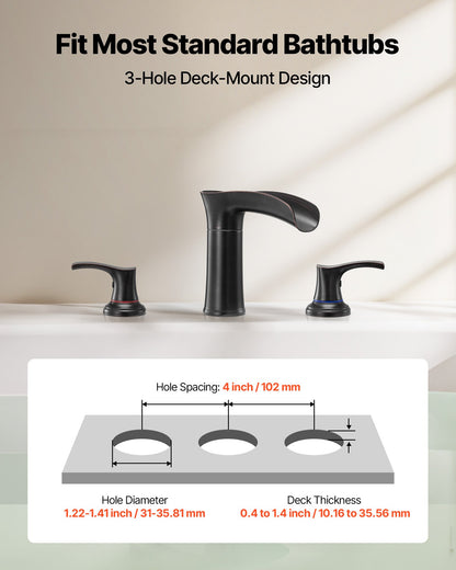 Roman Tub Faucet, 3 Hole Waterfall Bathtub Faucet, Zinc Alloy Bath Tubs Faucets Set with 2 Handles, Deck Mount Bath Tub Faucets Set for Pet Washing, Adult Bathing, Oil-Rubbed Bronze, Drip-Free