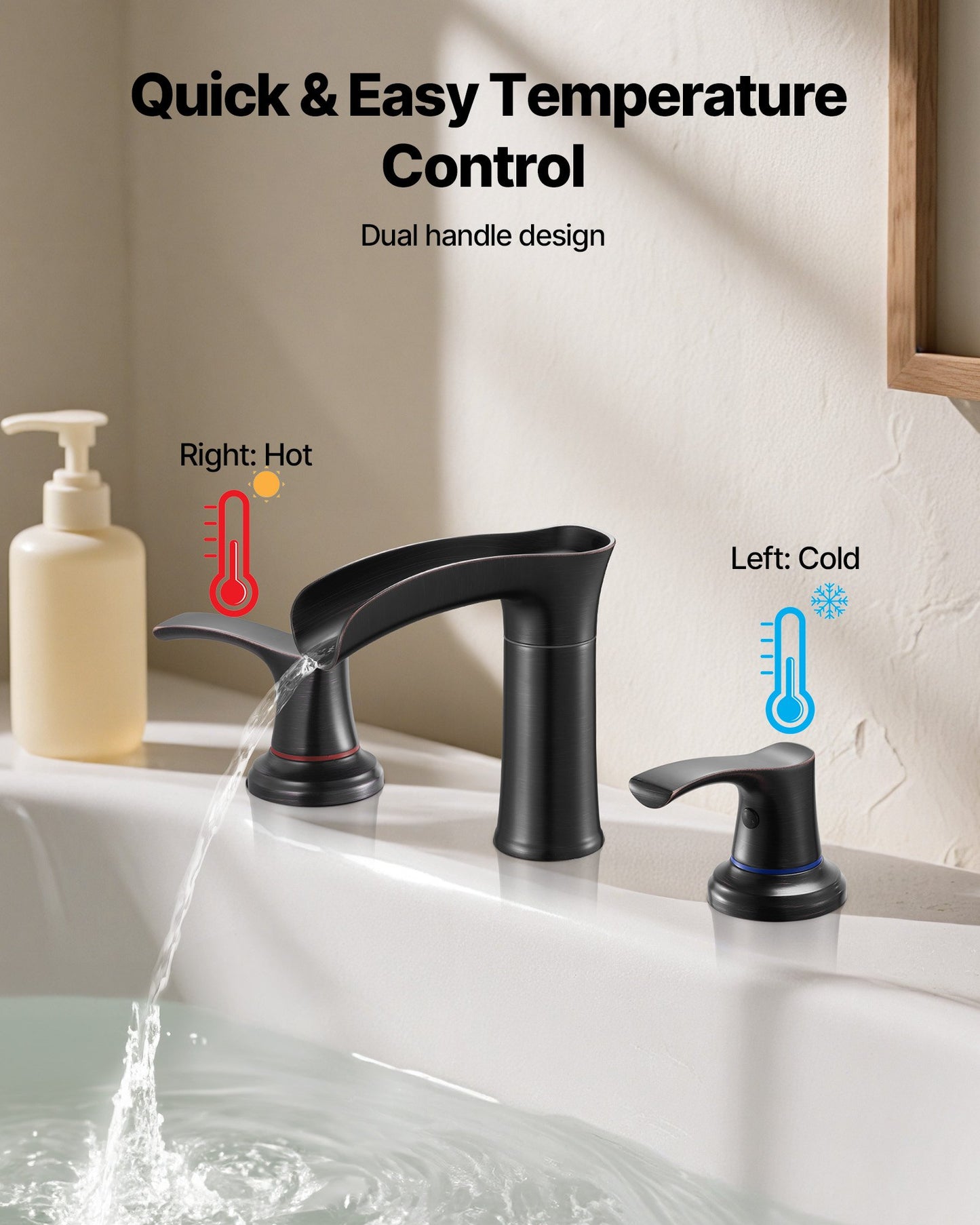Roman Tub Faucet, 3 Hole Waterfall Bathtub Faucet, Zinc Alloy Bath Tubs Faucets Set with 2 Handles, Deck Mount Bath Tub Faucets Set for Pet Washing, Adult Bathing, Oil-Rubbed Bronze, Drip-Free