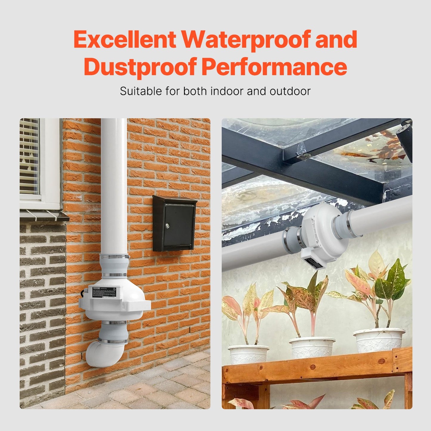 4 to 4.5 inch Radon Mitigation Fan System, Quiet 260 CFM Radon Mitigation Kit with 2 Couplers, Waterproof Radon Fan Electric Inline Duct Fan Exhaust Fan for Indoor Outdoor Ventilation