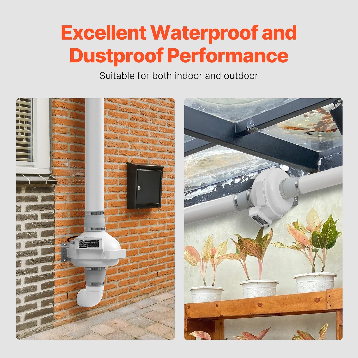 4 to 3.5 inch Radon Fan Installation Kit, Quiet 260CFM Radon Mitigation Fan System Kit with 2 Couplers, Pressure Indicator, Waterproof Inline Duct Fan Exhaust Fan for Indoor Outdoor Ventilation