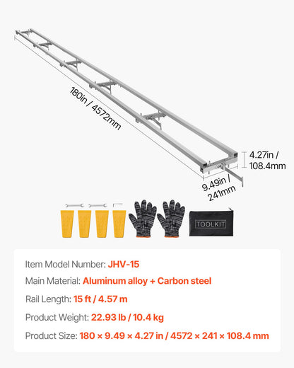 Rail Mill Guide System, 4.57 m 6 Crossbar Chainsaw Mill Kits, Aluminum Saw Milling Rails System Works with Chainsaw, 4 Wedges, Adjustable Rail Milling Guide Kit for Builders Woodworkers