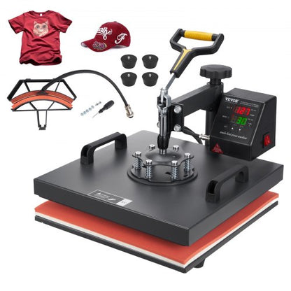 Heat Press Machine, 15x15inch / 38x38cm, 2IN1 Clamshell Sublimation Transfer Printer with Teflon Coating, Digital Precise Heat Control, Powerpress for T-shirts Hats Caps