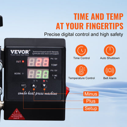 Heat Press Machine, 15x15inch / 38x38cm, 2IN1 Clamshell Sublimation Transfer Printer with Teflon Coating, Digital Precise Heat Control, Powerpress for T-shirts Hats Caps