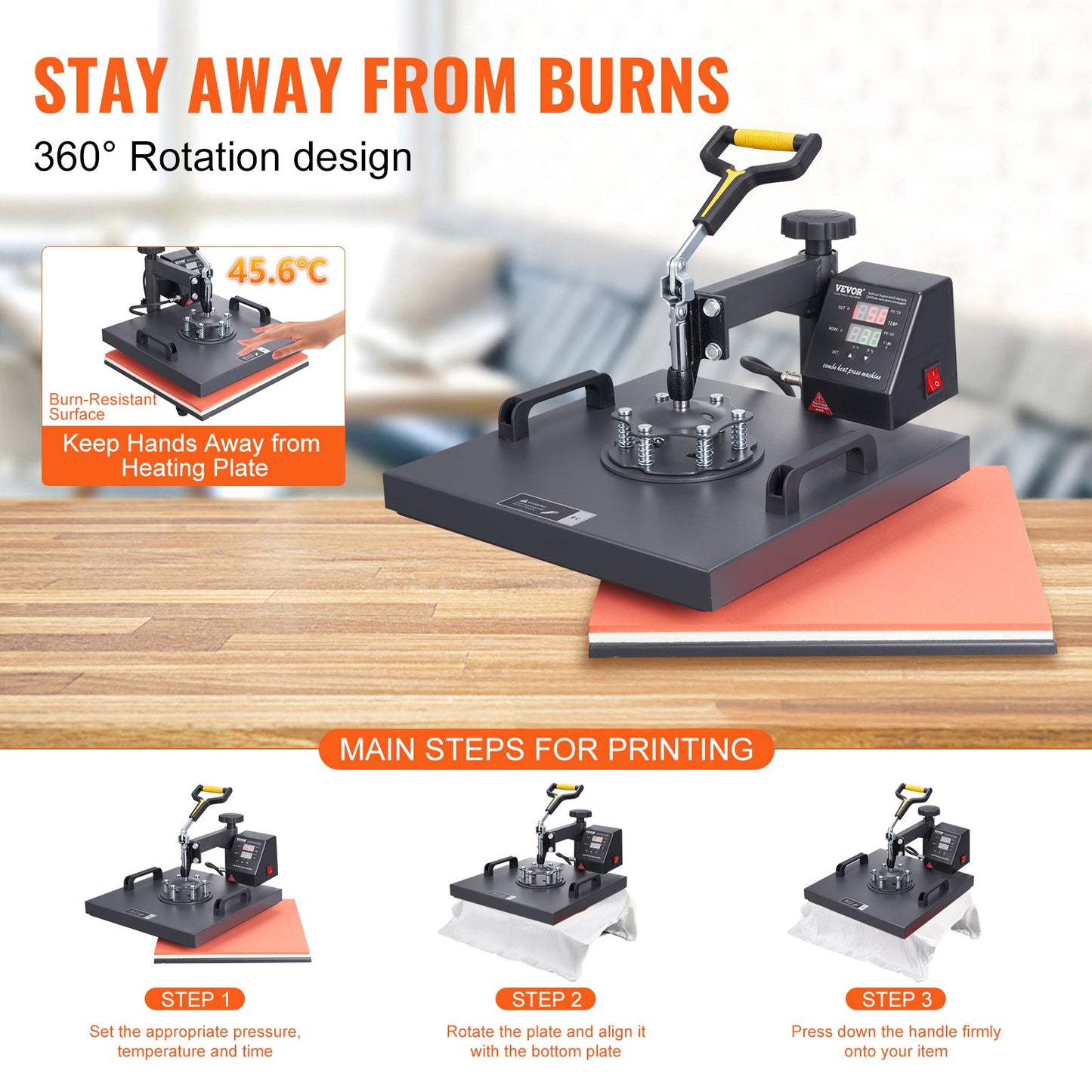 Heat Press Machine, 15x15inch / 38x38cm, 2IN1 Clamshell Sublimation Transfer Printer with Teflon Coating, Digital Precise Heat Control, Powerpress for T-shirts Hats Caps