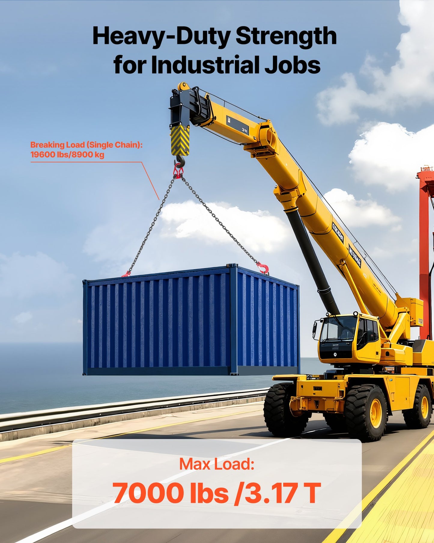 Chain Sling, 8mm x 3 m Lifting Chains with 2 Leg Grab Hooks, Heavy Duty G80 Alloy Steel Lifting Sling, 3.17 Ton Capacity, Adjustable Engine Chain Hoist Lifts for Cargo Security Towing