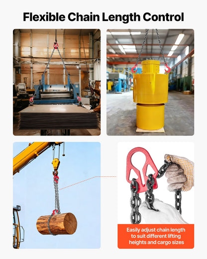 Chain Sling, 8mm x 3 m Lifting Chains with 2 Leg Grab Hooks, Heavy Duty G80 Alloy Steel Lifting Sling, 3.17 Ton Capacity, Adjustable Engine Chain Hoist Lifts for Cargo Security Towing