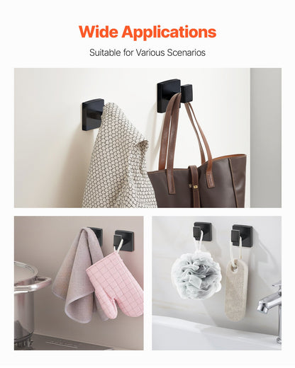 Matte Black Bathroom Hardware Set, 10-Piece Bathroom Accessories Set, 2 Stainless Steel 24-in Towel Bars, 2 Towel Racks, 4 Robe Towel Hooks, 2 Toilet Paper Holders for Bath Room, Wall Mounted