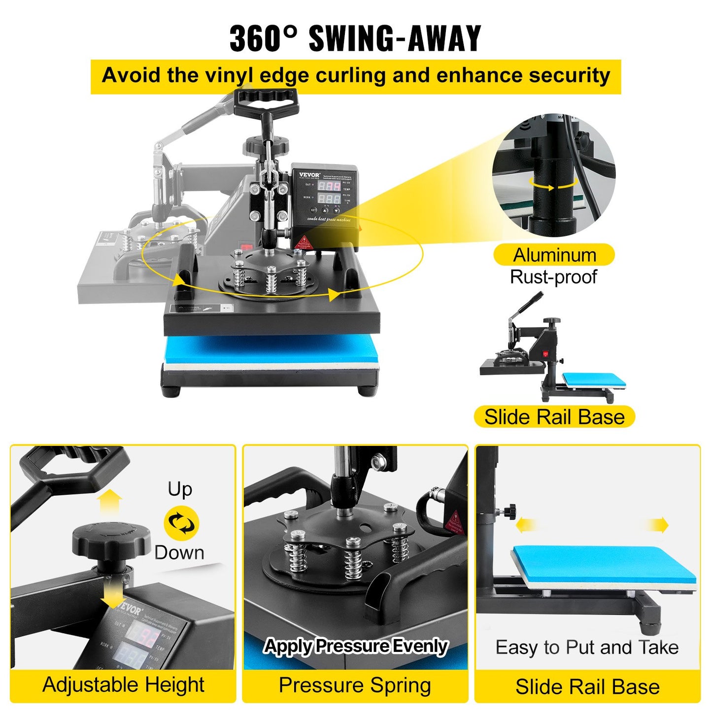 Heat Press Machine, 10x12inch / 25x30cm, 2IN1 Clamshell Sublimation Transfer Printer with Teflon Coated, Digital Precise Heat Control, Powerpress for T-Shirt Hat Cap