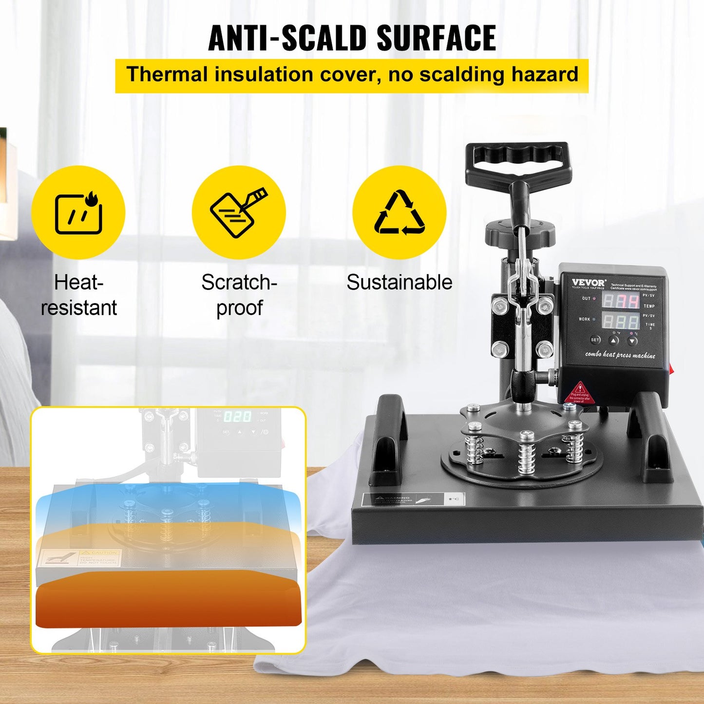 Heat Press Machine, 10x12inch / 25x30cm, 2IN1 Clamshell Sublimation Transfer Printer with Teflon Coated, Digital Precise Heat Control, Powerpress for T-Shirt Hat Cap